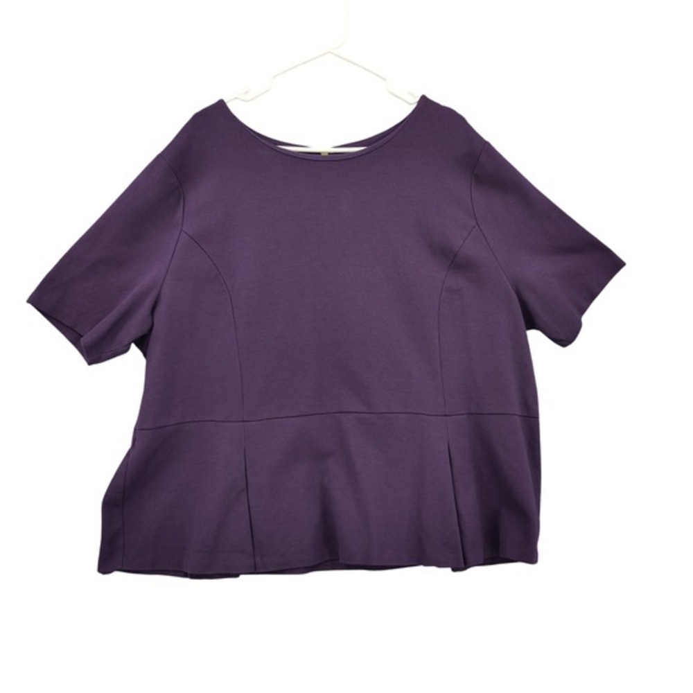 Talbots Woman Classic Preppy Peplum Top 3X Purple Eggplant Short Sleeve Zip Back